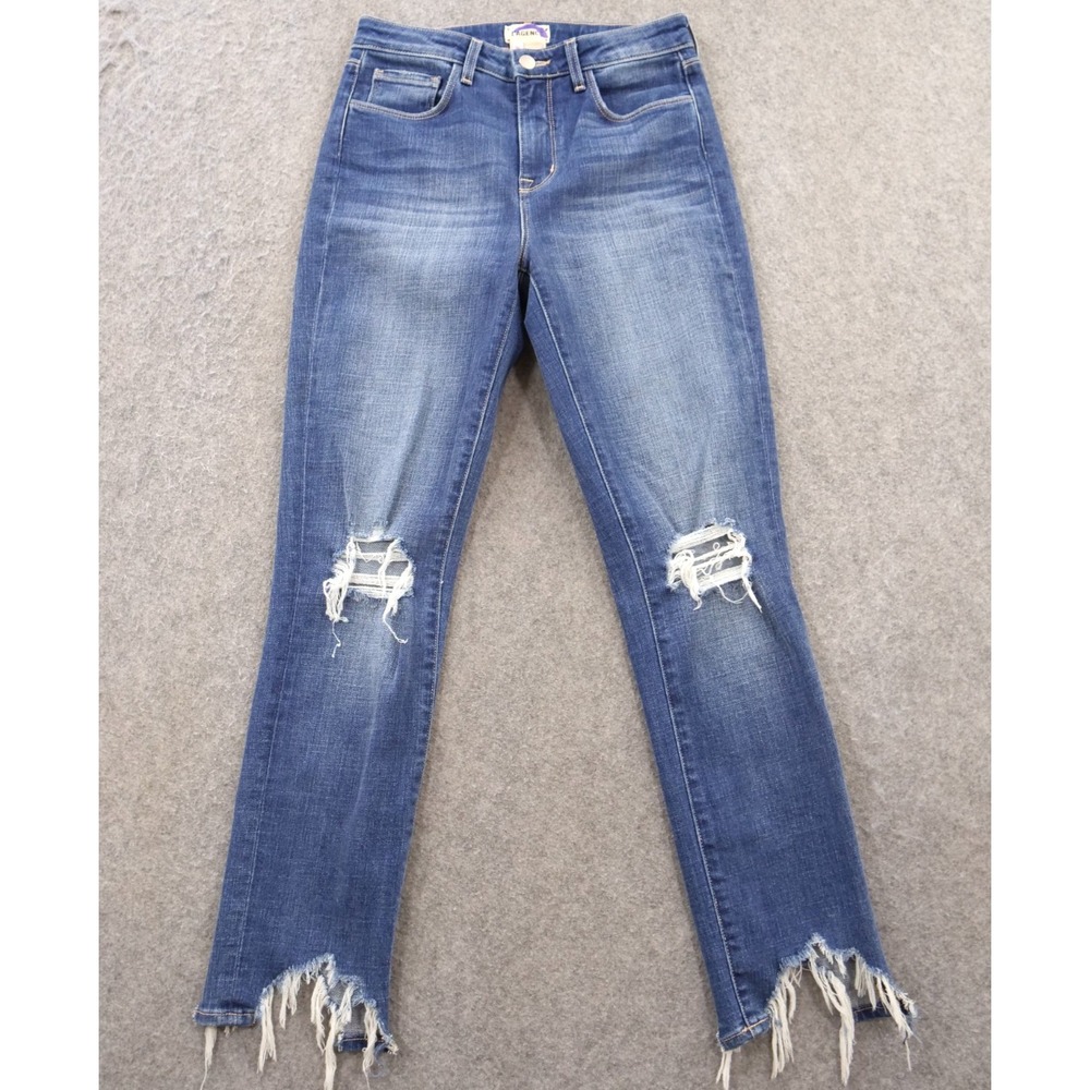 L'Agence Jeans Womens 26 Blue High Line Skinny Stretch High Rise Zip Distressed